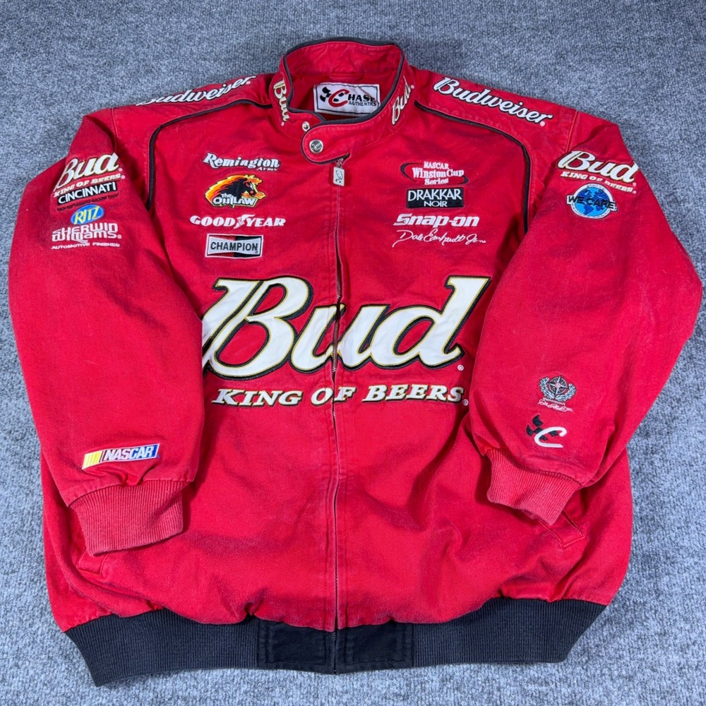 Vintage Chase Authentics Budweiser NASCAR Dale Earnhardt Jr Racing Jacket XL Red